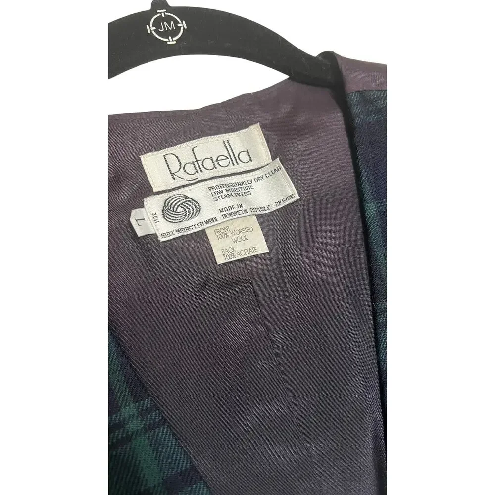 Vintage Preppy Steampunk Tartan Plaid Rafaella Wool Vest Shorts Set Sz L/14